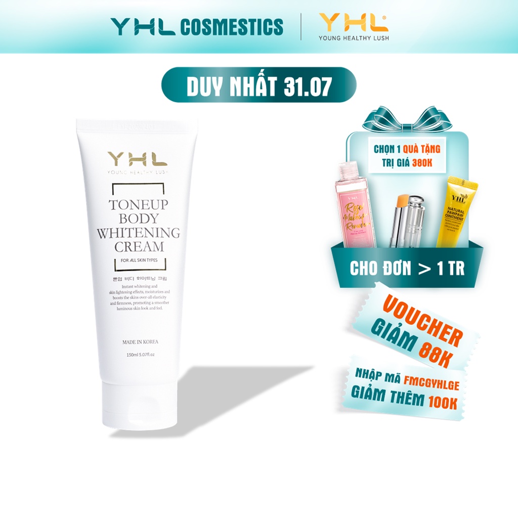 Kem Dưỡng Trắng Da Body YHL Cấp Ẩm Tăng Độ Đàn Hồi Làm Mờ Vùng Da Sạm Tối Màu 150ml Hàn Quốc