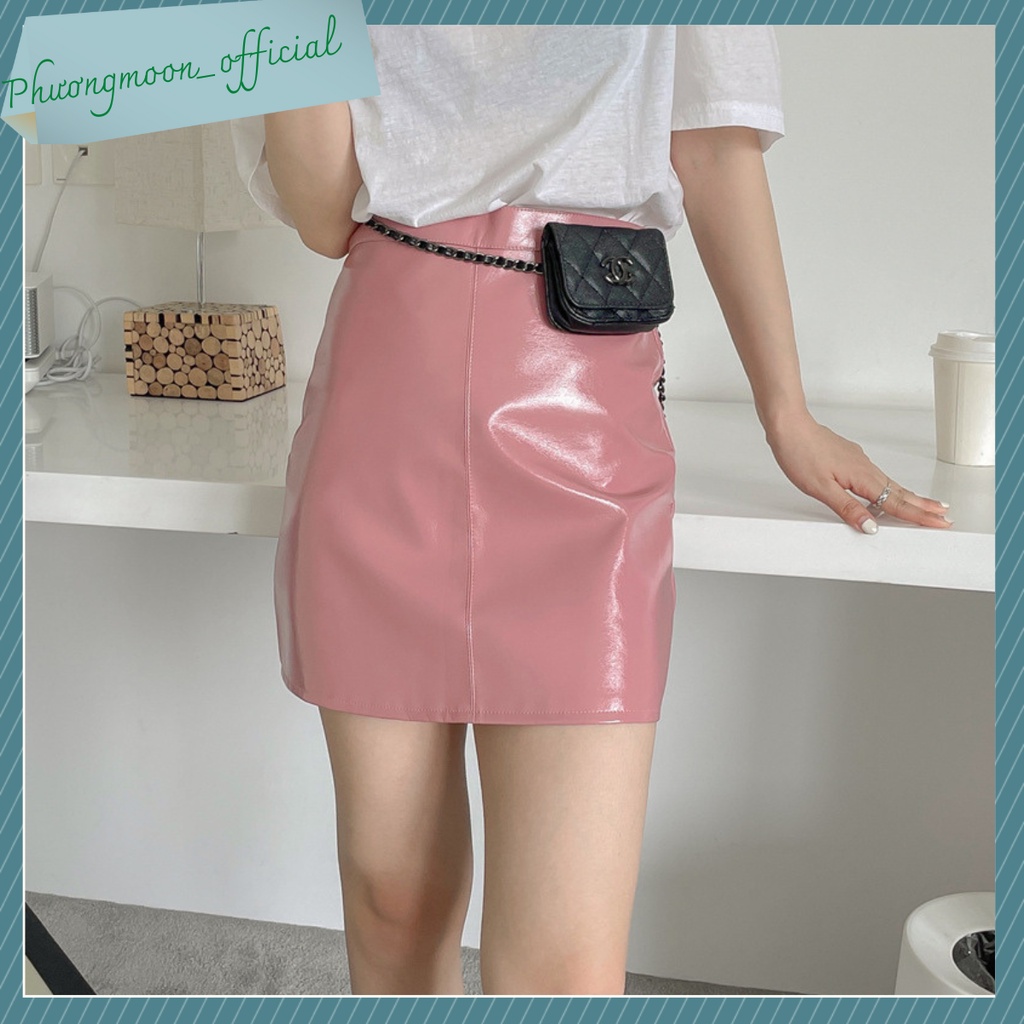 Chân váy da bóng QCCC, chân váy cạp cao, kiểu dáng sexy hiện đại
