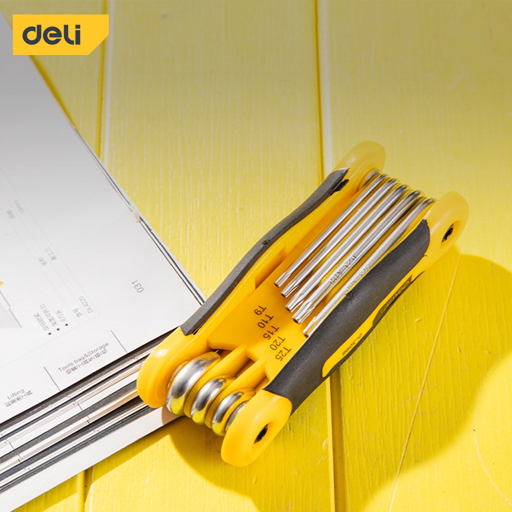 Bộ Lục Giác Gập 8 Chiếc Đầu Bằng Deli Cao Cấp - Thiết Kế Nhỏ Gọn, Tiện Dụng, Dễ Dàng Tháo Lắp, Sửa Chữa DL3598