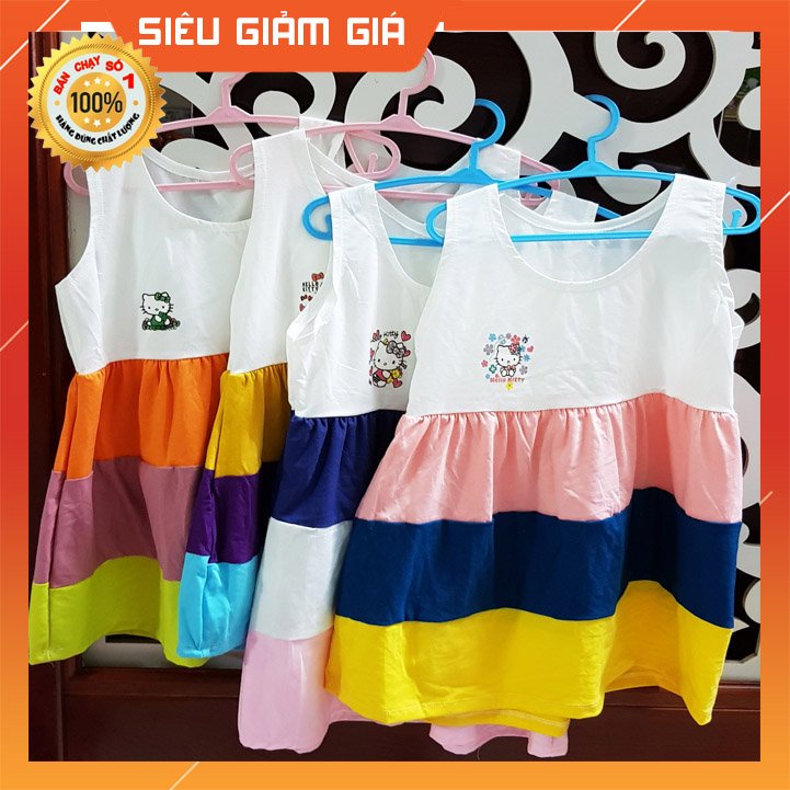 Đầm thun cotton bé gái - Đầm thun co giãn 4 chiều - Đầm bé gái chất thun cotton cực mát mẻ size 10-18kg