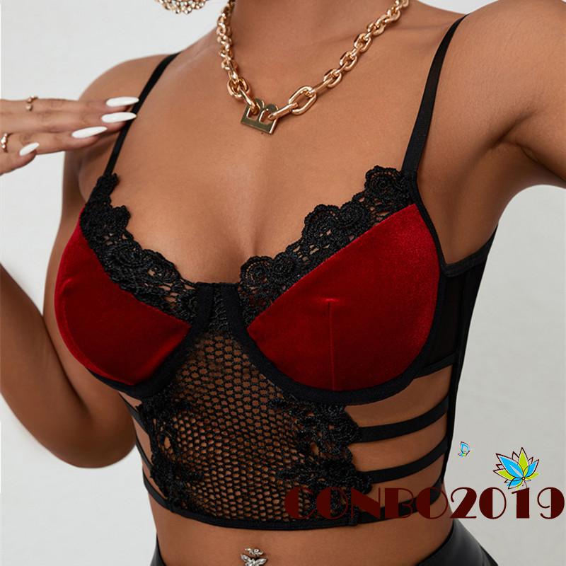 Áo Croptop Hai Dây Cổ Chữ V Phối Ren Quyến Rũ Cho Nữ