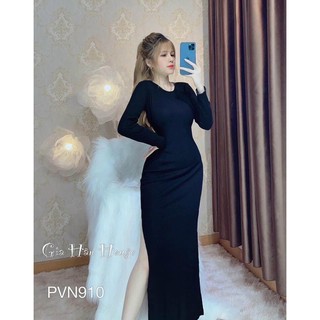 Đầm body xẻ tà form dài hở lưng cột eo