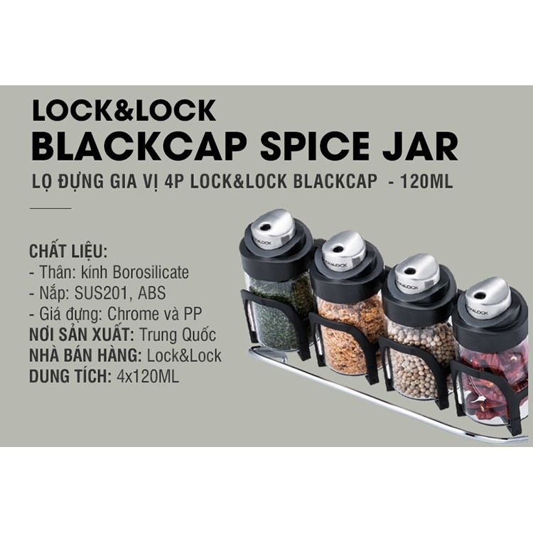 Lọ đựng gia vị 4P Lock&Lock Black Cap LLG843 (120mlx4)