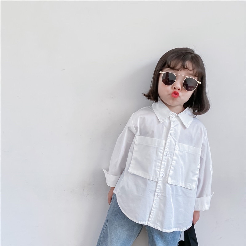 Áo sơ mi trắng dài tay cho bé trai bé gái phong cách Hàn Quốc dễ thương từ 11kg đến 28kg thời trang trẻ em Dream House