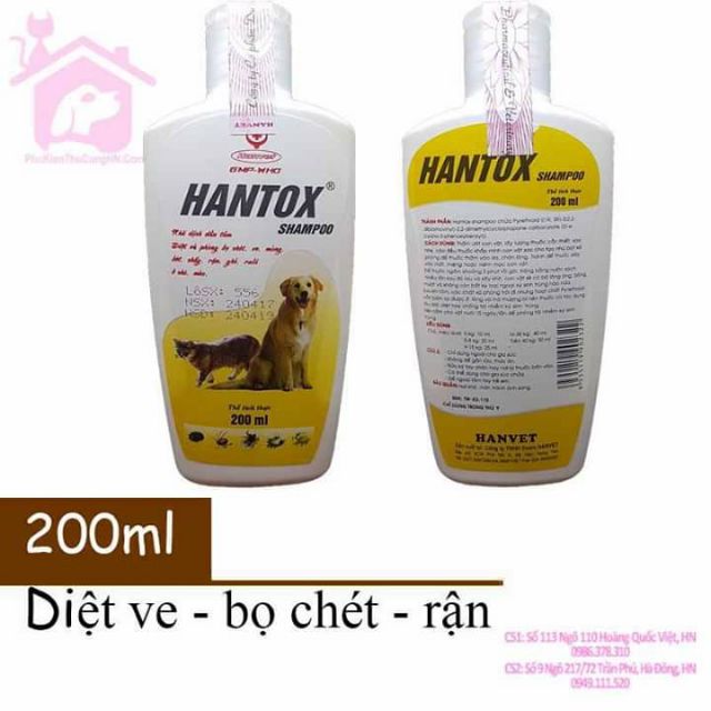 Sữa tắm chó mèo hantox shapoo vàng 200ml