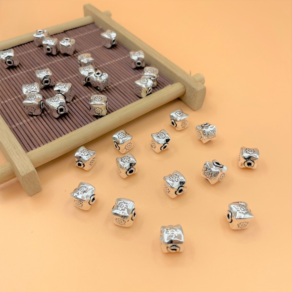 Charm nối hình lập phương có hoa văn bánh xe - Charm Bạc 925 - Mã CA820