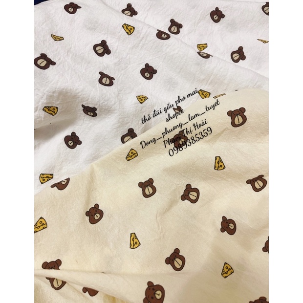 vải thô đũi mềm mát con gấu phô mai may đồ cho bé trai siêu chất