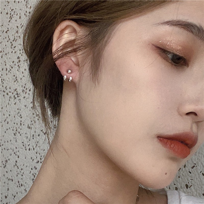 Khuyên tai chốt bạc sterling S925 thiết kế có khóa gài đơn giản phong cách Nhật Hàn thời trang mới tinh tế cho nữ