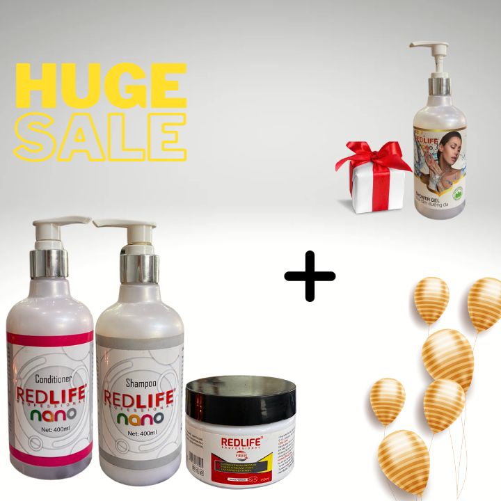Combo dầu gội, xả nano , ủ tóc kèm quà tặng phục hồi tóc hư tổn redlife 400ml