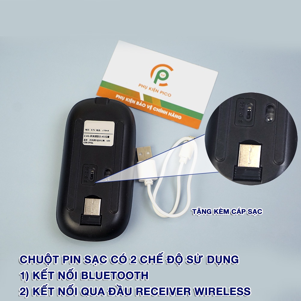 Chuột không dây Bluetooth Wireless 2.4G Pin sạc chính hãng sử dụng cho máy tính, điện thoại, ipad
