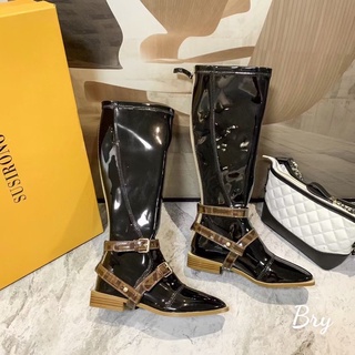 Bốt boot fd mũi tròn da bóng đai ngang fullbox