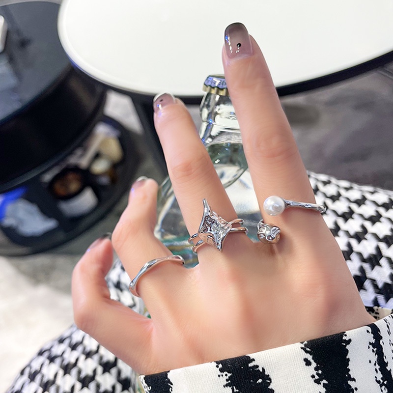 Nhẫn Hở Đính Ngọc Trai Kim Loại 19A1679 Phong Cách Harajuku