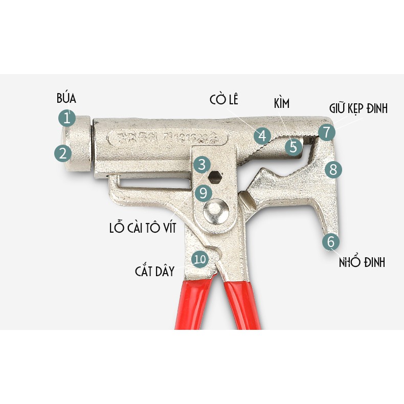 Búa đóng đinh trợ lực đa năng 10 in 1 kiêm kìm, cờ lê