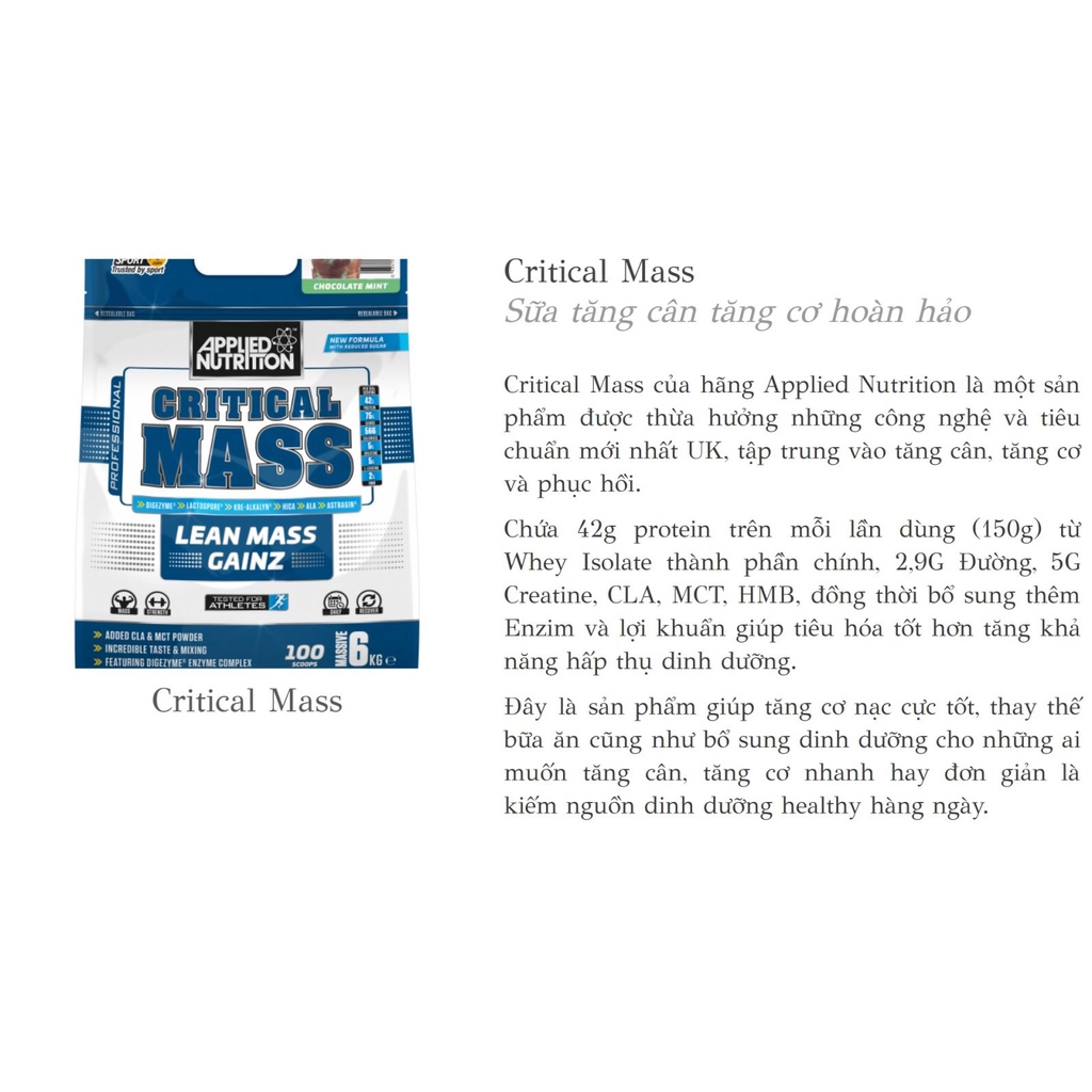 Critical Mass Sữa Dinh Dưỡng Tăng Cân Nhanh Applied Nutrition Critical Mass (2.4kg) - Authentic 100%