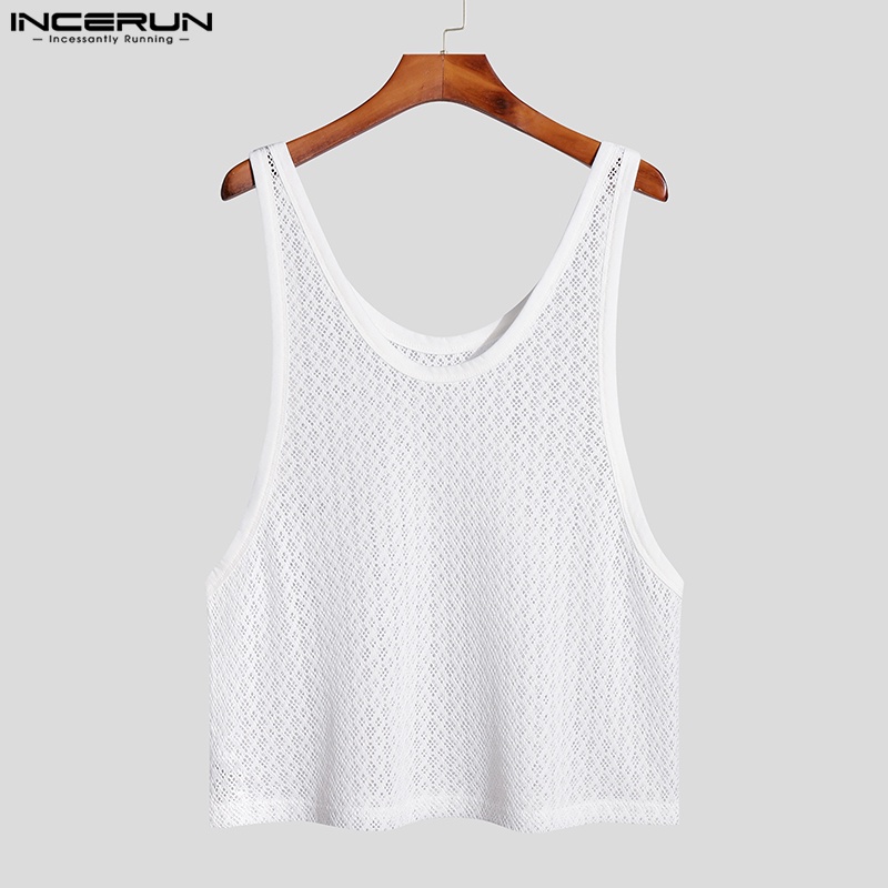 Áo ba lỗ Incerun lưới xuyên thấu không tay cơ bản dành cho nam