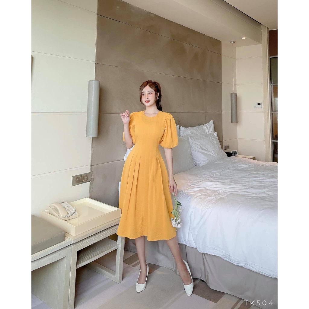 [HÀNG THIẾT KẾ CAO CẤP] Đầm Xòe Cổ Tròn Chít Eo Công Sở Màu Trắng Thanh Lịch