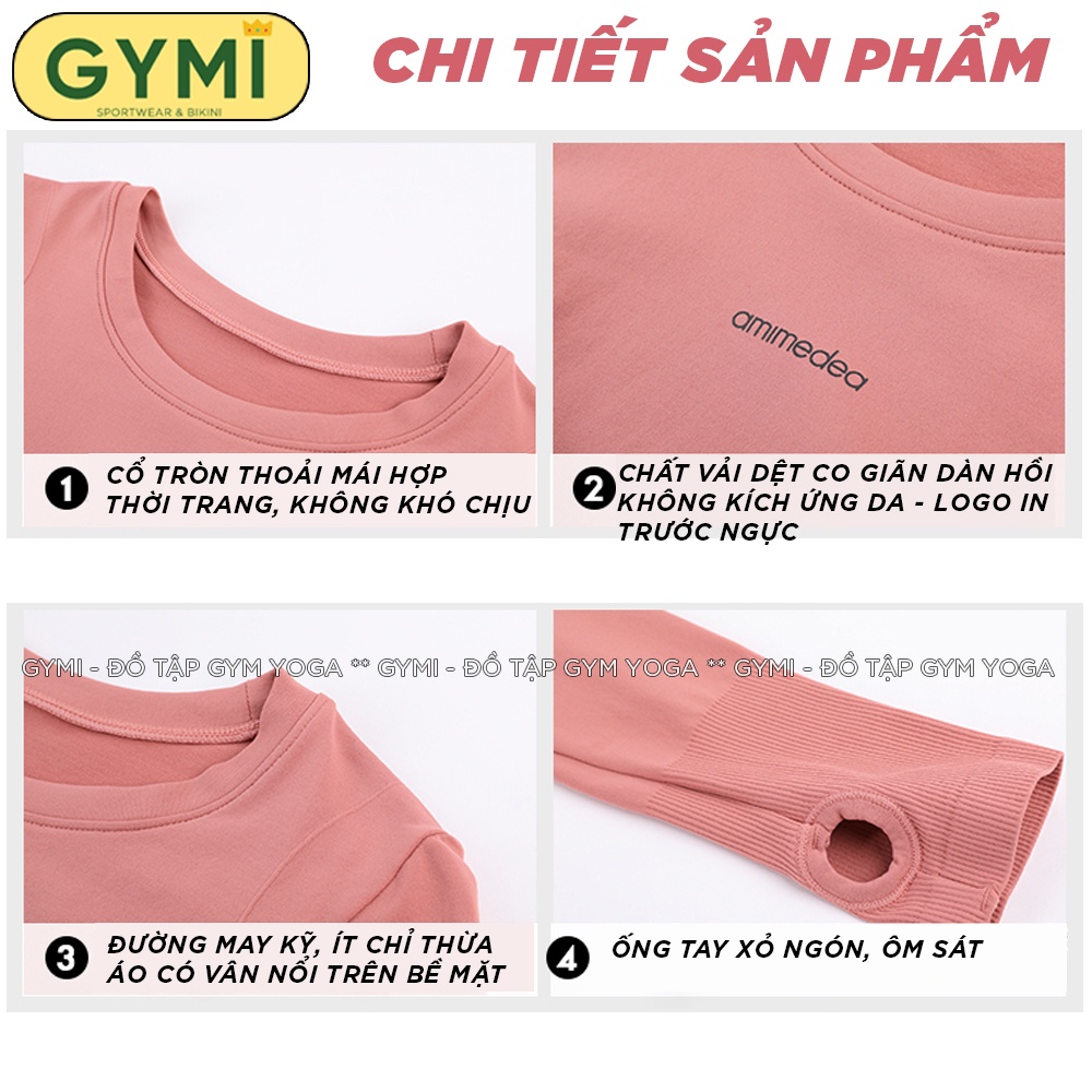 Áo tập gym yoga nữ dài tay GYMI AD12 dáng dài phủ bụng thể thao chất dệt kim co giãn 4 chiều