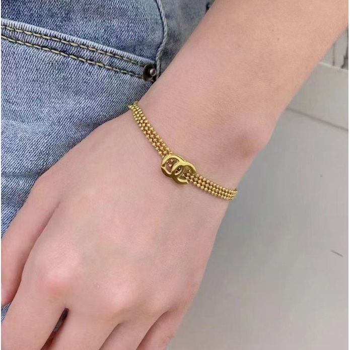 Lắc Tay Nữ 3 Hàng Bi Titan Ko Han Rỉ TT 3708