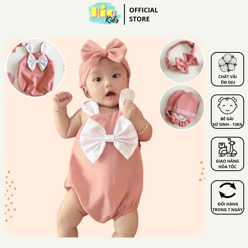 Bộ bodysuit dây thiết kế cho bé gái sơ sinh đến 13kg tặng kèm Turban và giày. Thời trang Lễ Tết - Riokids BD10