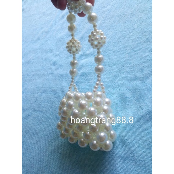 Túi xách tay kết hạt cườm giả ngọc trai handmade nổi bông xinh tươi cho mẹ và bé
