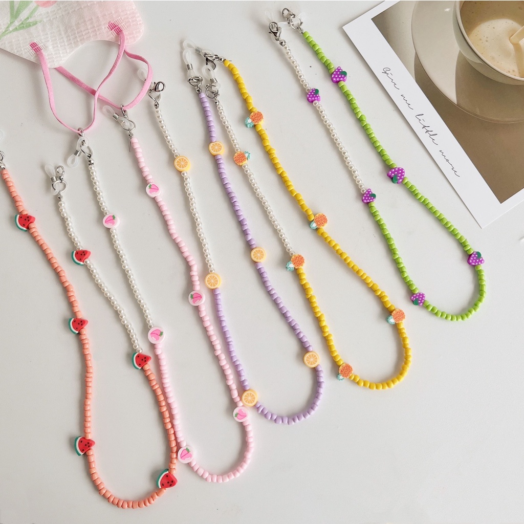 Dây Đeo Mắt Kính Xỏ Hạt Acrylic Họa Tiết Trái Cây Hoạt Hình Phong Cách Hàn Quốc Mới