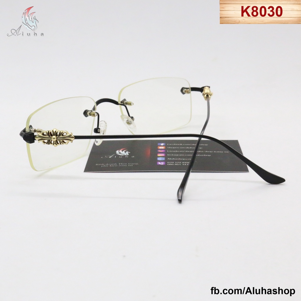 Gọng kính Hàn Quốc chống ánh sáng xanh Unisex Retro họa tiết hoa Iris Chrome Heart - K8030 - Aluha
