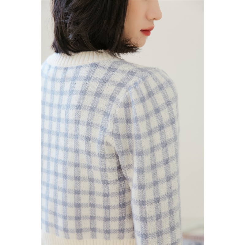 Áo khoác cardigan dệt kim tay dài cổ tròn họa tiết kẻ sọc thời trang cho nữ 46933