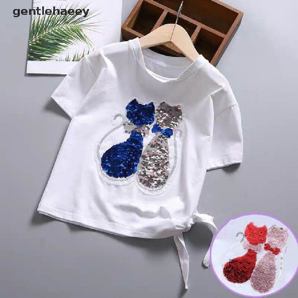 Miếng Vá Áo Thun Đính Kim Sa Hình Mèo Dễ Thương