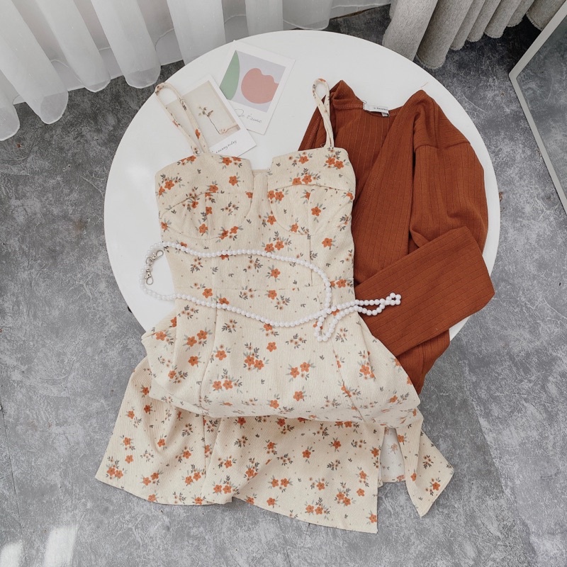 Set váy hoa nhí + khoác cadigan | BigBuy360 - bigbuy360.vn