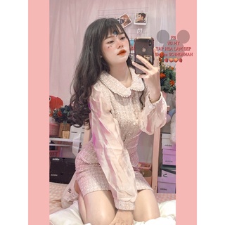 đầm dạ phối nút tay voan