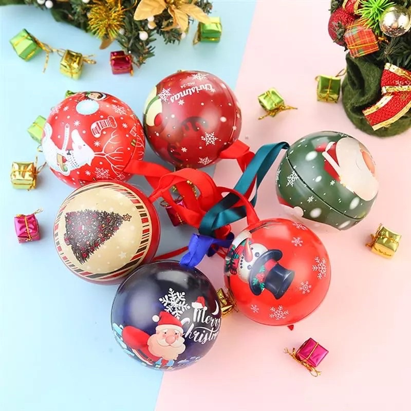 Hộp đựng kẹo hình tròn in hoạt tiết sáng tạo trang trí Giáng sinh -Noel