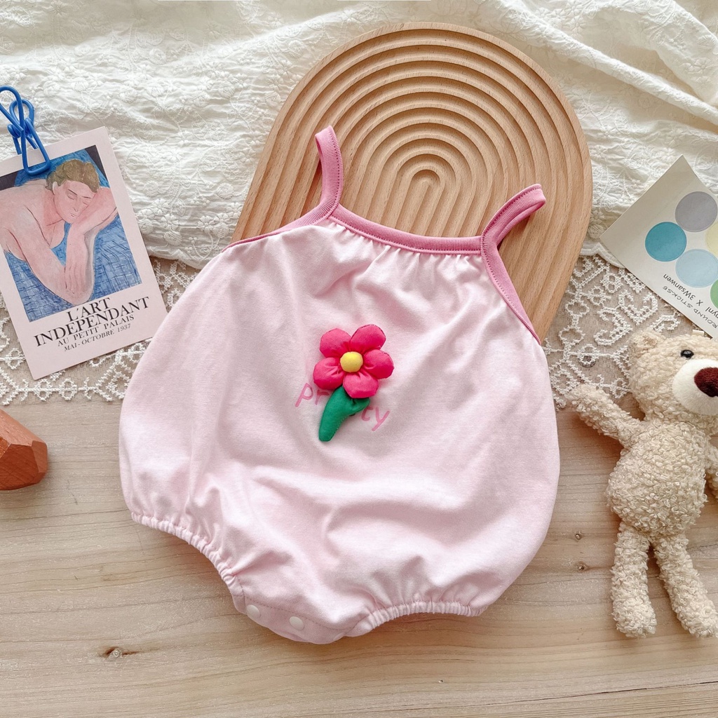 Áo Liền Quần Hai Dây In Hoa Cho Bé Gái Sơ Sinh