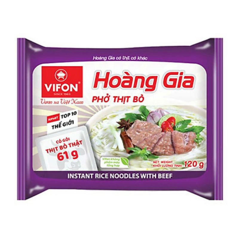 Phở thịt bò - phở thịt gà - bánh đa cua - Hủ tiếu nam vang ( kèm gói thịt 61g ) Vifon vị cao cấp Hoàng Gia 120g