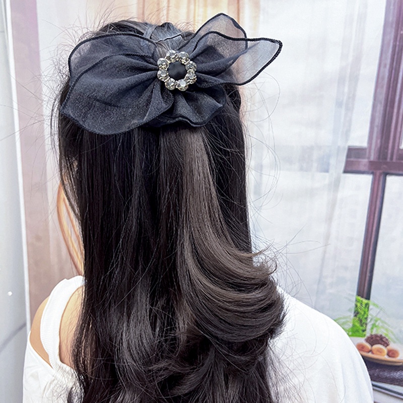 Dây Buộc Tóc Cao Su Co Giãn Bọc Vải Lưới Đính Hoa Sang Trọng Cho Nữ