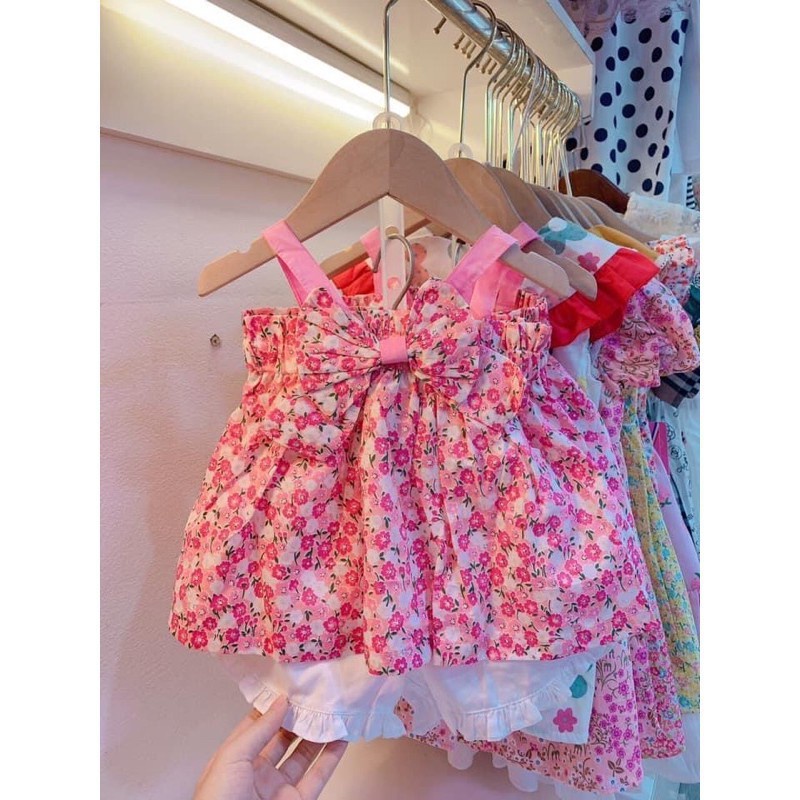 Đồ bộ bé gái quần áo họa tiết hoa hồng nhí AM686 - đồ bộ cho bé gái 2 dây xinh xắn