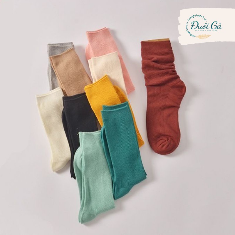 Tất nữ cao cổ đẹp Plusox chất cotton cao cấp màu trơn vintage cổ điển - vớ đẹp Đuôi Gà - CONCO