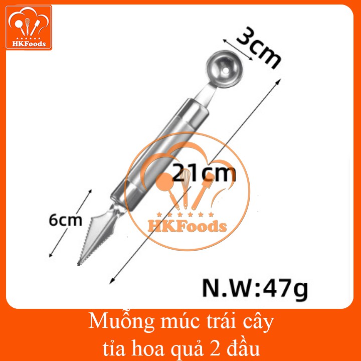 Muỗng múc tỉa trái cây 2 đầu inox