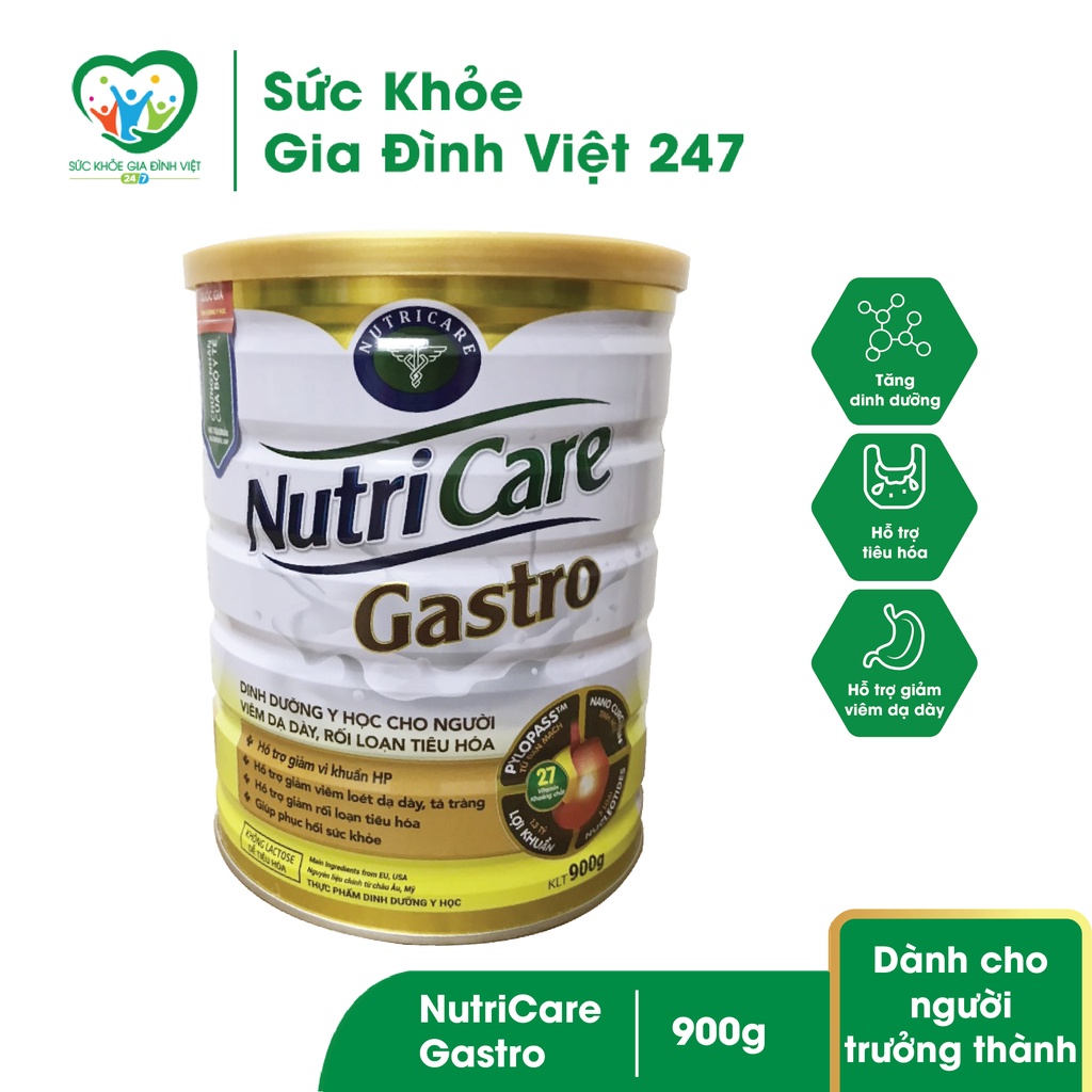 Sữa bột NutriCare Gastro 900g – sữa bột dành cho người viêm dạ dày, và rối loạn tiêu hóa