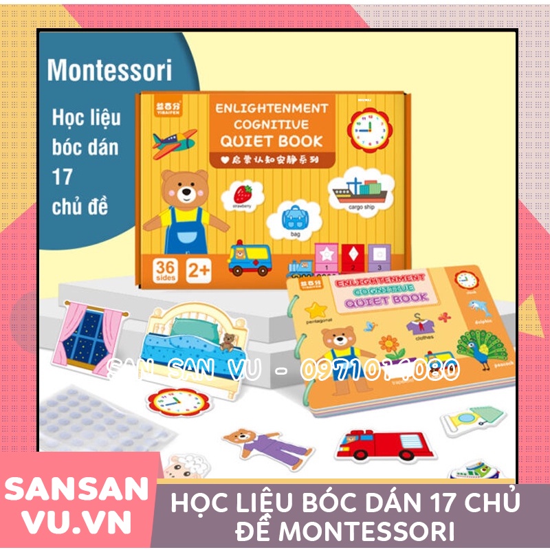 Học liệu bóc dán Montessori cho bé, học liệu busy book bóc dán thông minh 17 chủ đề, Sách bóc dán tiếng Anh
