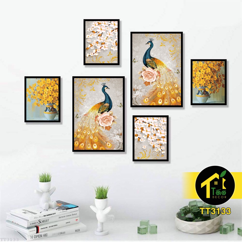 Bộ 6 tranh treo tường khổ lớn, tranh dán tường, tranh decor có sẵn keo 2 mặt, Tranh Canvas, Bộ Sticker Tranh, Táo Decor