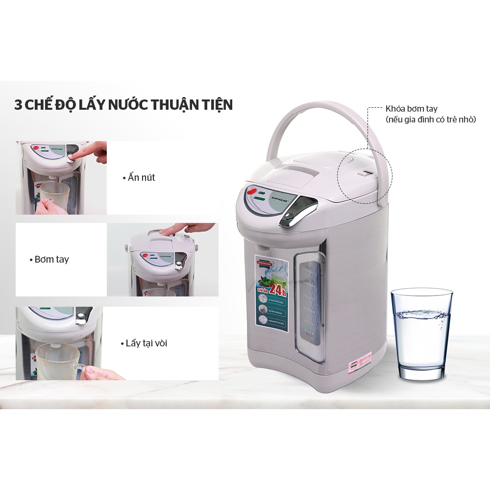 Bình thủy điện Sunhouse SHD1533, Công suất 750W, Dung tích 3,3 lít, Bảo hành 12 tháng