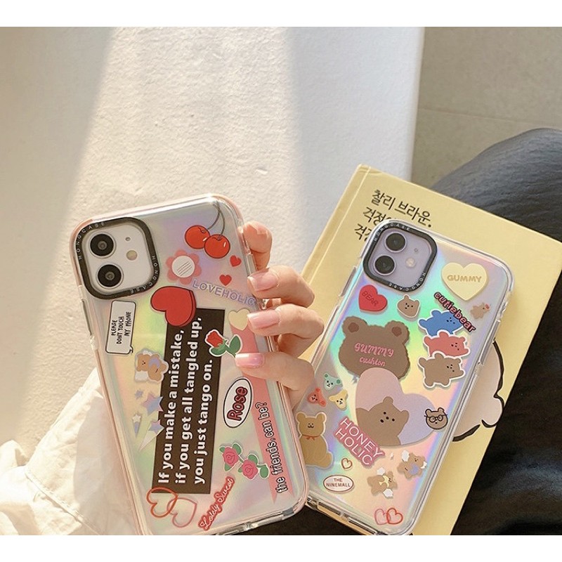 Ốp lưng GẤU & CHERRY VIỀN CHỐNG SHOCK (k kèm skin hologram, mua skin inbox shop gửi link)