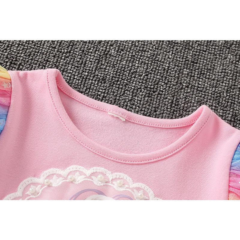 Đầm Công Chúa Elsa Tay Dài Phồng Phối Lưới Cổ Tròn Phong Cách Âu Mỹ Thời Trang Xuân Thu Mới Cho Bé Gái