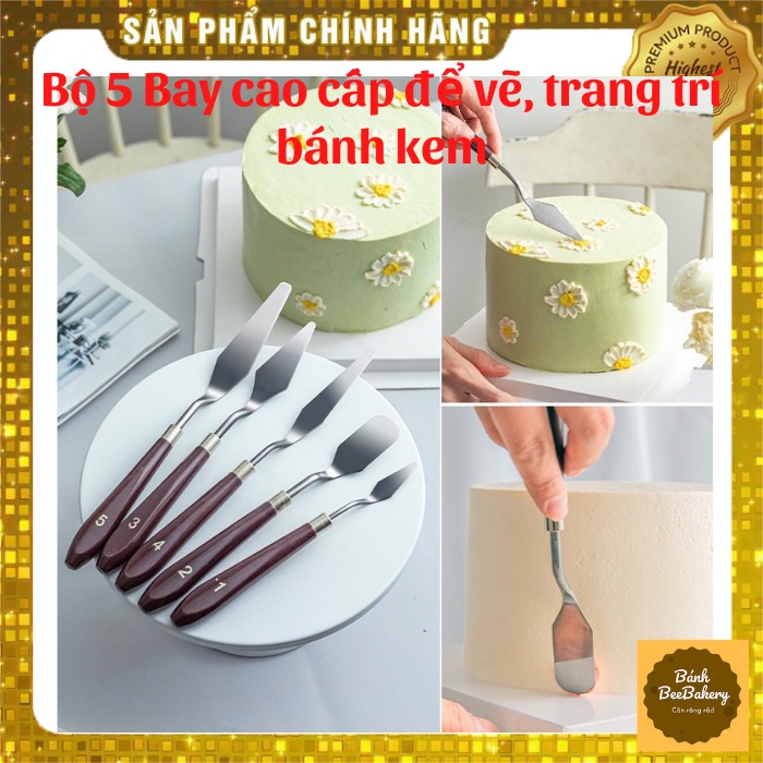 Set 5 xẻng (bộ 5 bay tạo hình bánh kem) phết kem bằng thép không gỉ cao cấp Palette Knives