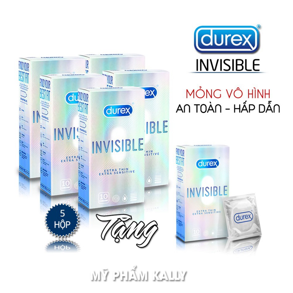 [Durex Chính Hãng] Bộ 5 Hộp Bcs Durex InViSiBLE (Hộp 10 cái) Dòng Bcs Siêu Mỏng Đang Làm Mưa Làm Gió Trên Thị Trường BCS