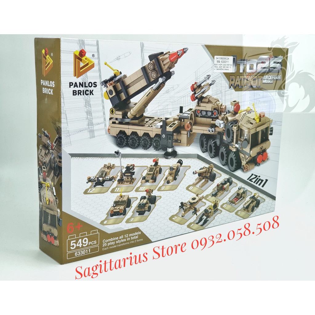 Lego Panlos 633011 Lắp Ráp Tên Lửa Phòng Không Patriot 12 in 1 ( 549 Mảnh )