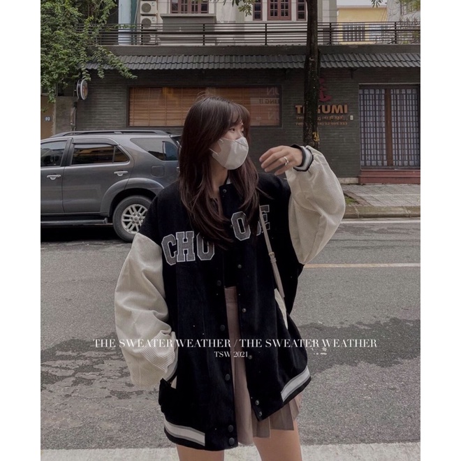 [Ảnh thật/Video]Áo bomber “CHOOSE”chất nhung tăm dày dặn Áo khoác cá tính in hình dáng Hàn Quốc