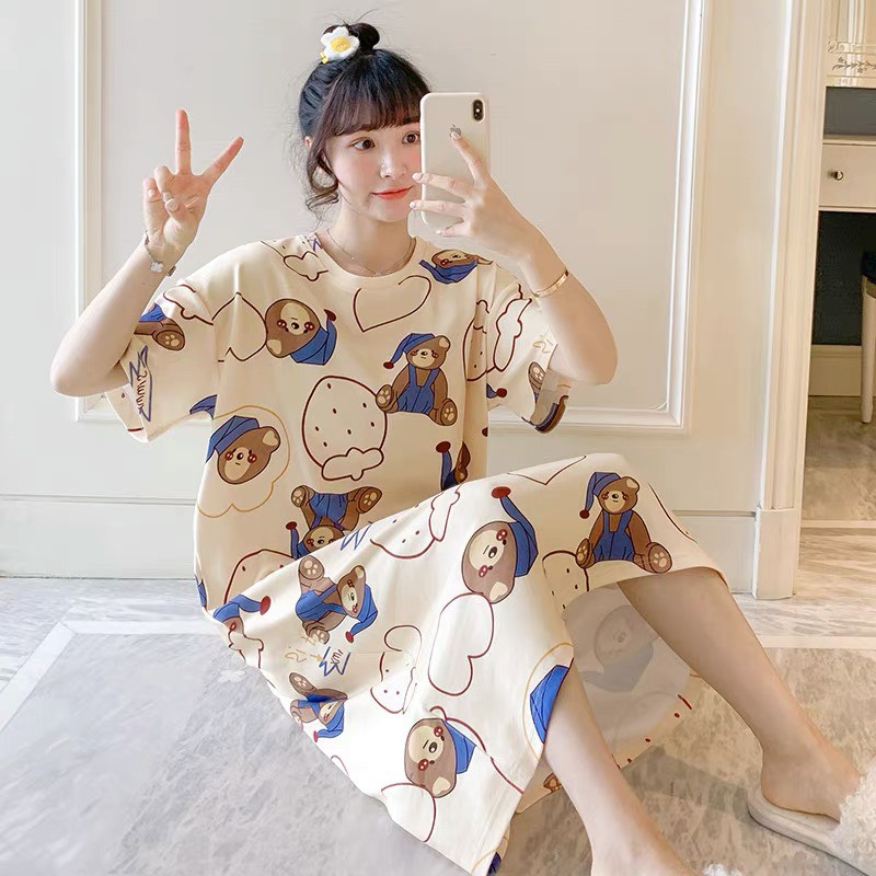 Váy Ngủ - Đầm Ngủ Nữ tay cộc họa tiết hoạt hình dễ thương xinh xắn V287