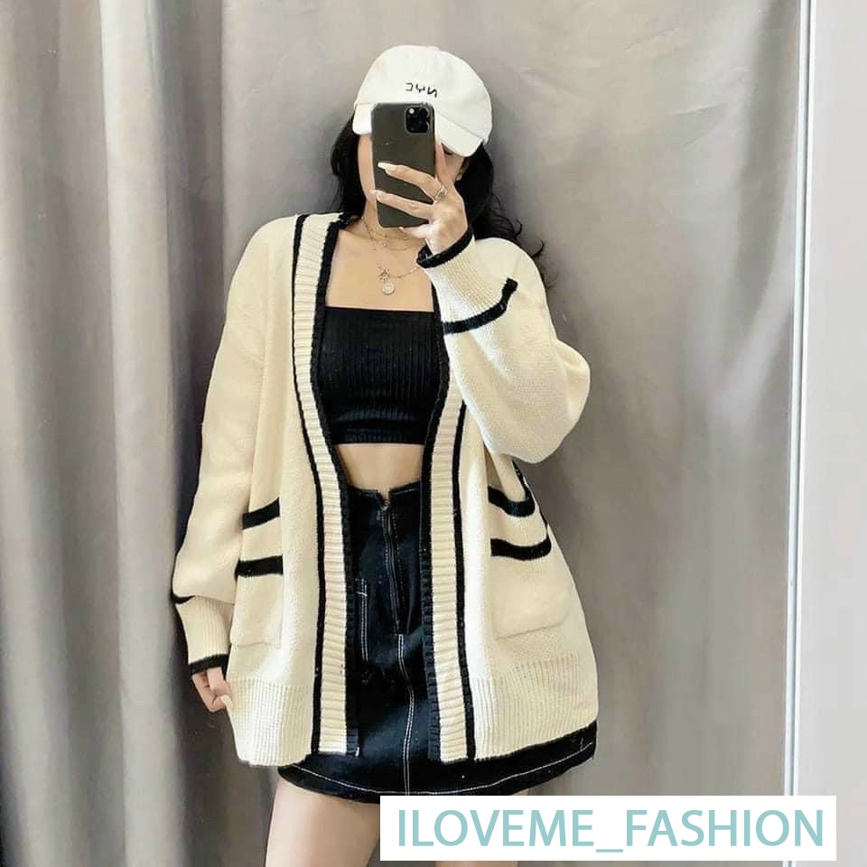 Áo Khoác Len Cardigan Kẻ Viền Dáng Dài Chùm Môn, Áo Len QC chất dày dặn tôn dáng trẻ trung (kèm video ảnh thật)