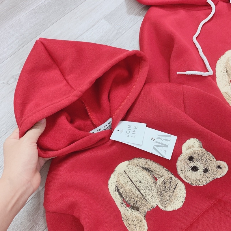 ÁO ĐÔI HODIE MŨ ĐỎ HÌNH GẤU CHO MẸ VÀ BÉ